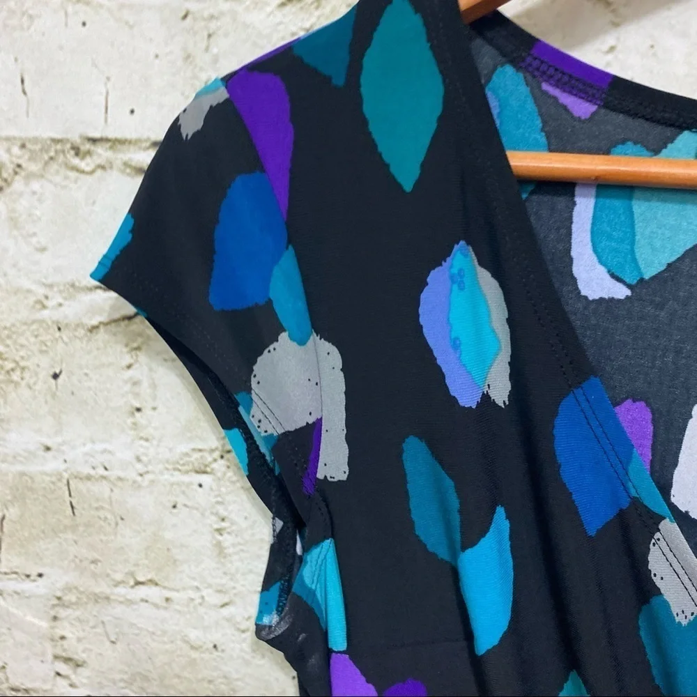Jones Wear Black Purple Geometric Print V Neck Faux Wrap Dress